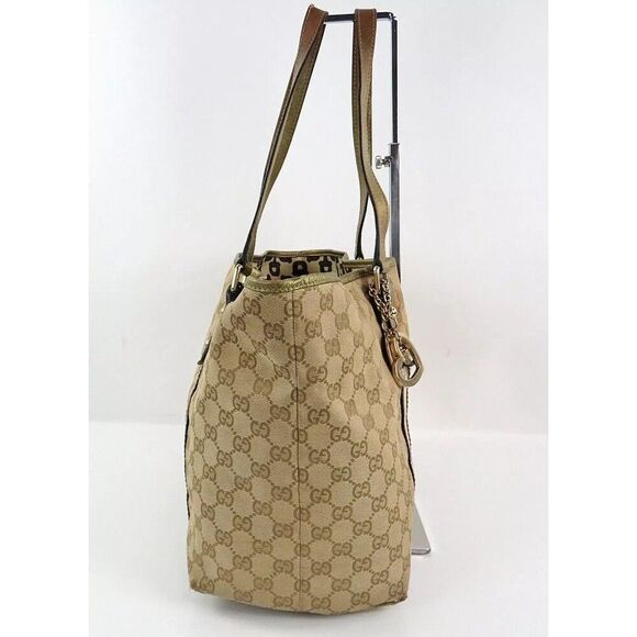 Auth GUCCI Brown GG Canvas and Gold Leather Sherry Line Tote Bag Purse #56244​ - Picture 2 of 14